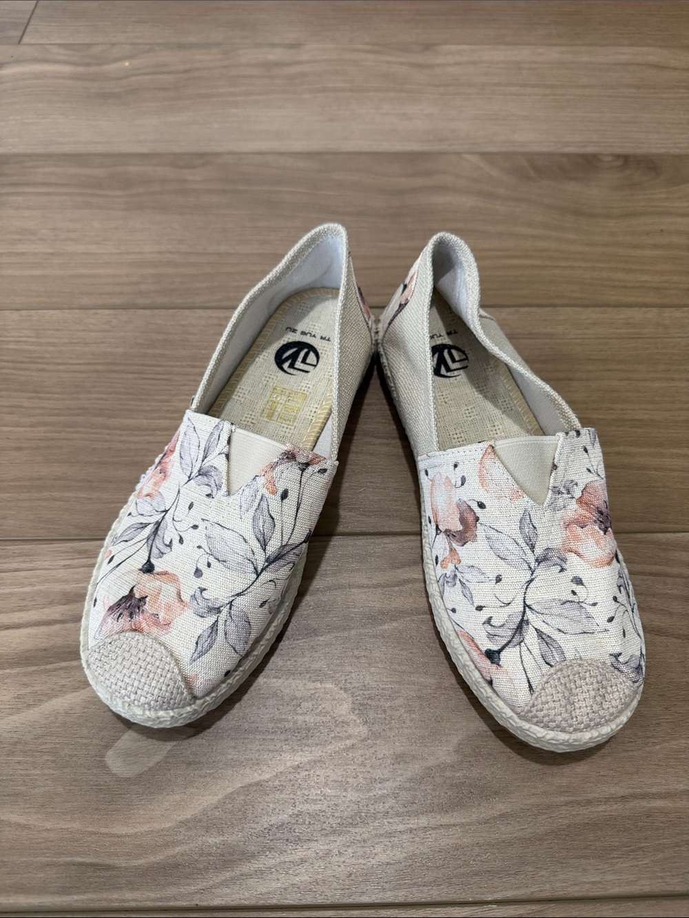 Floral Canvas Slip-On Espadrilles in Cream and Blush